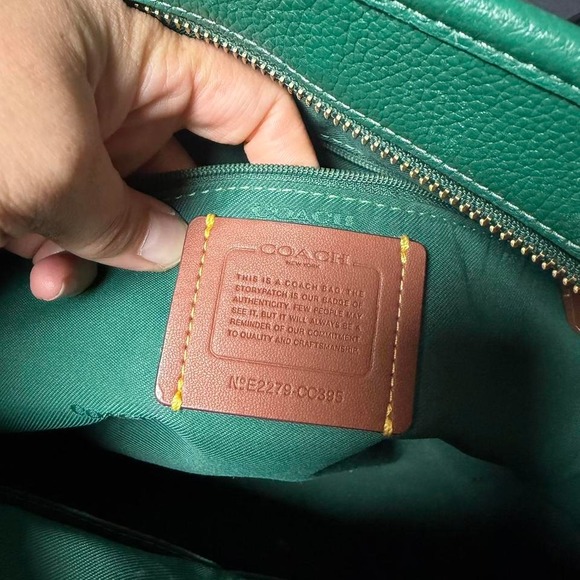 COACH Polished Pebble Leather Taylor Tote (Green) Tote Handbags - Picture 6 of 8